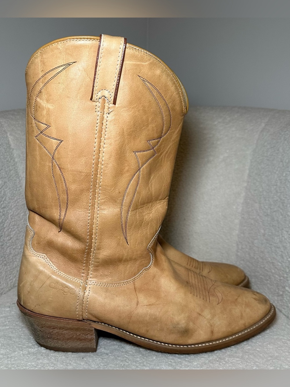 Vintage Dingo Cowboy Boots Men’s Tan Beige Leather Western Bohemian Festival USA - Picture 2 of 13